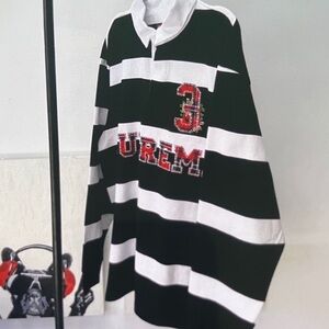 Supreme Black and White Rugby Shirt with Red Logo